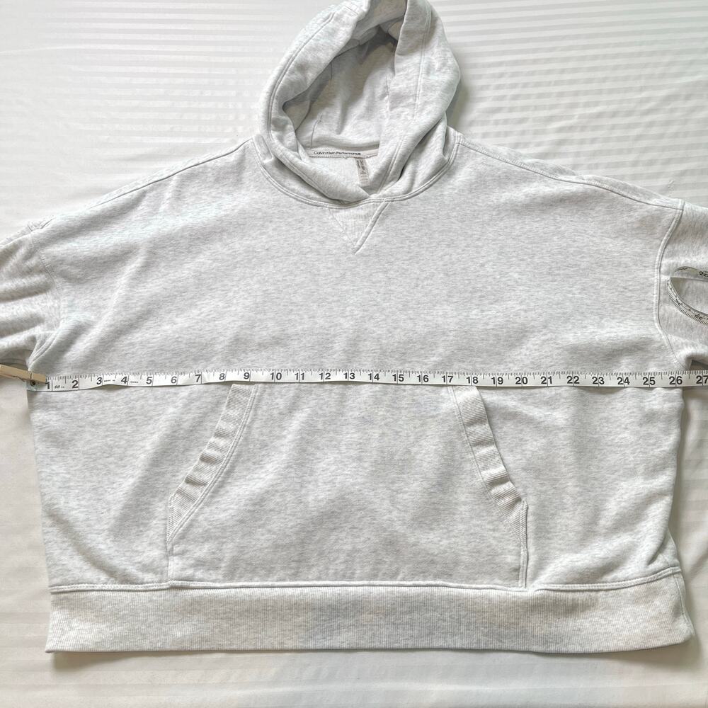 Calvin Klein Performance Gray Pullover Hoodie XL Oversize Crop Fleece Sweatshirt - Picture 5 of 7